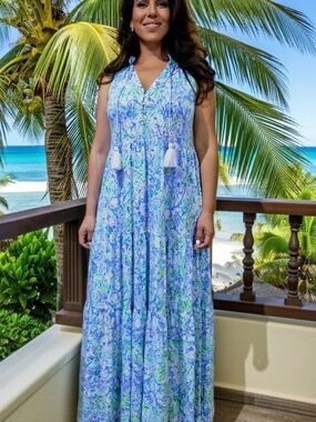 Lilly Pulitzer Malone Maxi Dress SURF BLUE SOLEIL ON ME Size S New AUTHENTIC!